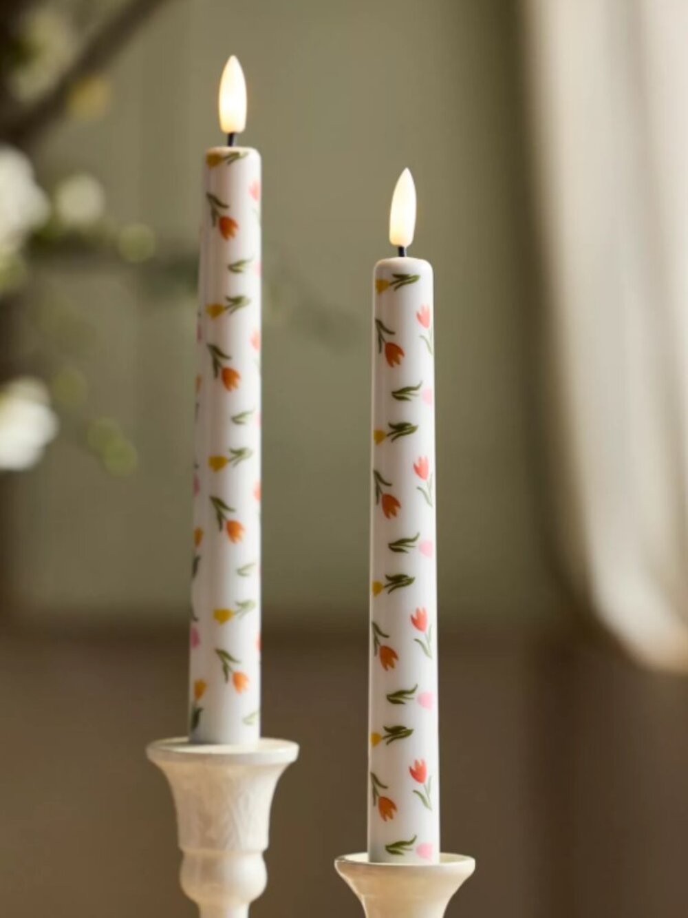 Anthropologie Flameless Tulip Taper Candles, Set of 2